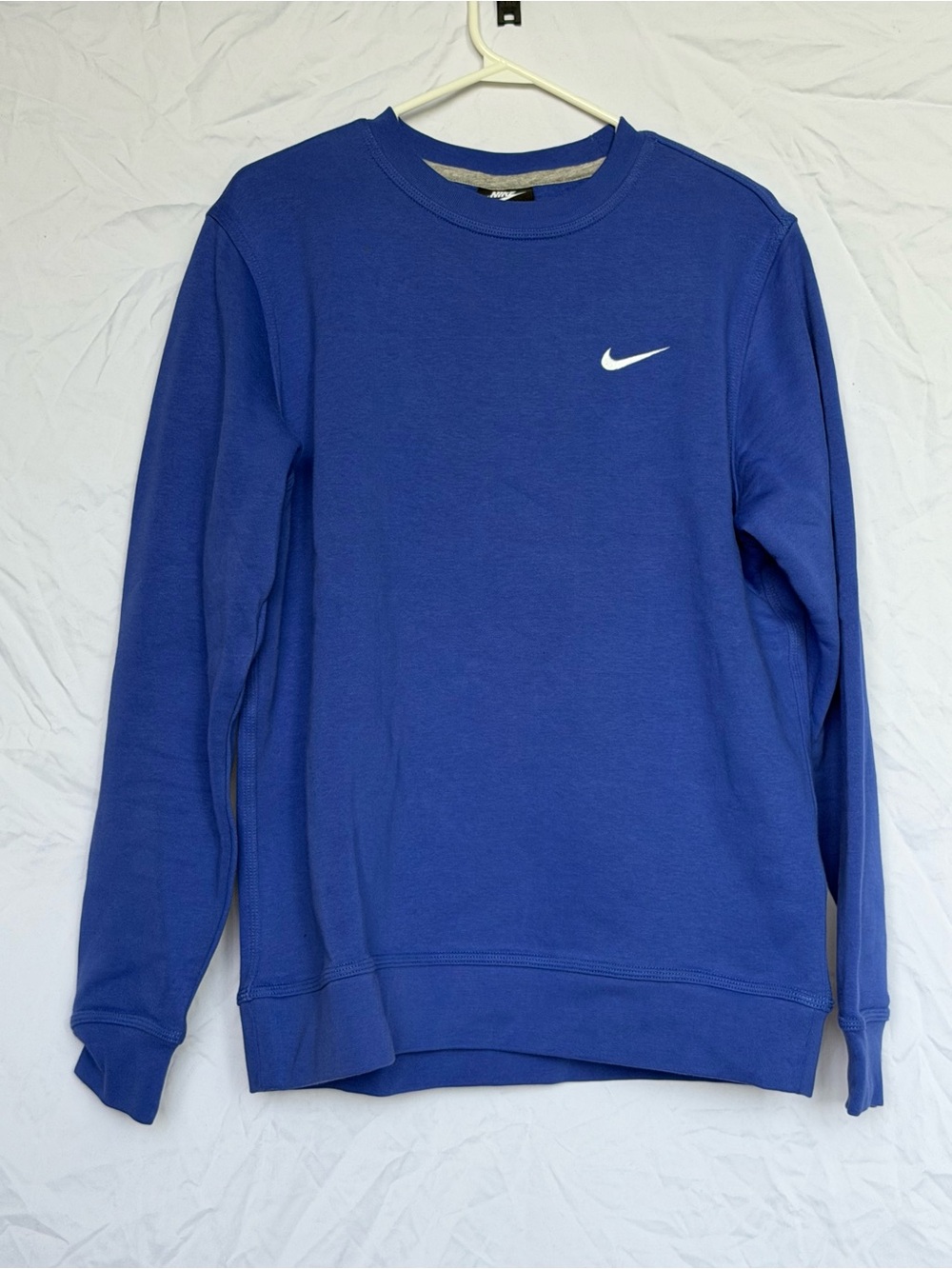 Nike Men's Blue Crewneck Sweatshirt with White Swoosh